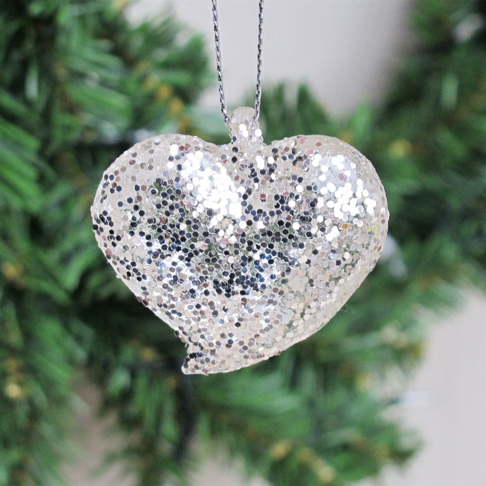 Mini silver glitter hanging heart Bliss and Bloom